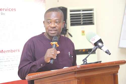  Seth Twum Akwaboah (right), CEO, Association Ghana Industry (AGI), speaking at the Annual General Meeting in Accra. Picture: SAMUEL TEI ADANO