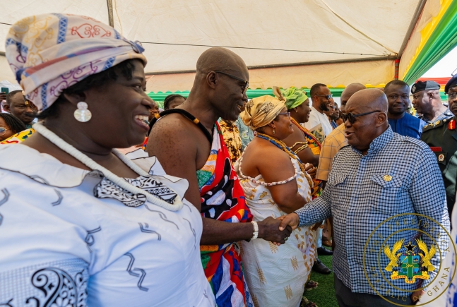 President Akufo-Addo shaking hands with Helen Ziwu (left), Solicitor General, after the opening session of the Conference of Lawyers in the Public Sector in Accra. With them is Godfred Dame (right), Attorney General and Minister for Justice. Picture: SAMUEL TEI ADANO
