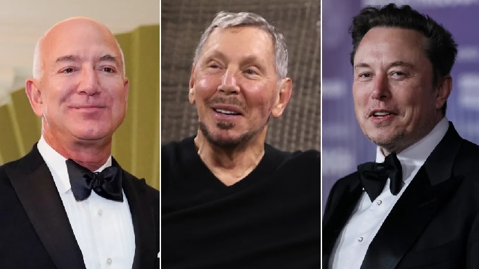 Billionaires Jeff Bezos, Larry Ellison and Elon Musk all saw their net wealth rise. Getty Images