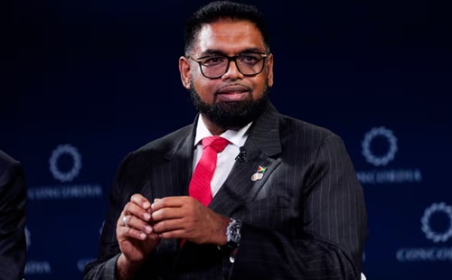 Guyana president Mohamed Irfaan Ali speaks at the Concordia Summit in New York on 24 September 2024. Photograph: Riccardo Savi/Getty Images for Concordia Summit