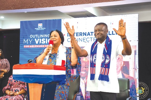  Rebecca Akufo-Addo, the First Lady, with Jefferson K. Sackey at the Ablekuma Central Constituency