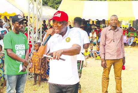  John Oti Kwabena Bless — NDC MP for Nkwanta North, speaking at the retail campaign launch