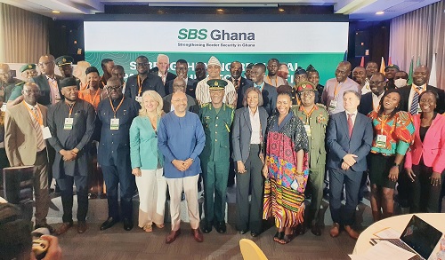  Kwame Asuah Takyi (7th from right), Comptroller-General, GIS, with Irchad Ramiandrasoa Razaaly (5th from left), EU Ambassador to Ghana, Dr Mojisola Sodeinde (6th from right), Head of West Africa region, ICMPD, and other participants. Picture: ERNEST KODZI