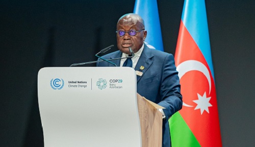President Akufo-Addo addressing the World Climate Leaders Summit in Azerbaijan 