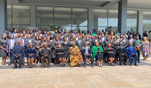 Chief Justice Gertrude Sackey Torkonoo (seated 4th from left) some staff of the Judicial Service and other participants after the forum