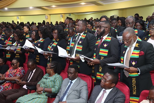 The newly licensed practitioners and registrants of the Ghana Psychology Council swearing their oath during the induction ceremony. Picture: ELVIS NII NOI DOWUONA 