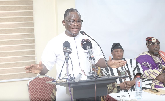 Professor John Azumah, President, Kusaug People’s Congress, addressing the press. Picture: BENEDICT OBUOBI