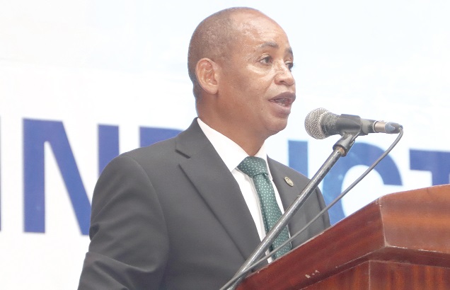  Dr Divine N. Banyubala, Registrar, Medical and Dental Council, addressing the induction ceremony. Picture: ELVIS NII NOI DOWUONA 