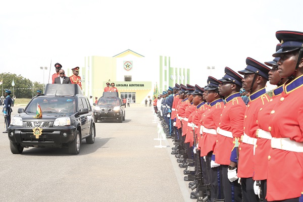  President Akufo-Addo (middle) inspecting the parade as the reviewing officer. Accompanying him is Lieutenant General Thomas Oppong-Peprah (right), Chief of Defence Staff