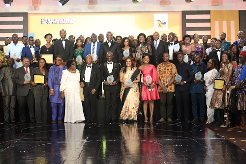 Samuel Abdulai Jinapor (arrowed), Minister of  Lands and Natural Resources, with the award winners 