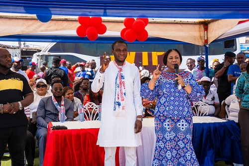 Rebecca Akufo-Addo (right), First Lady, with Abdul Manaf Nii Adjei Sowah at the Odododiodioo Constituency