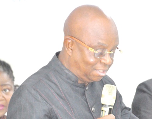  Dr Archibald Yao Letsa (left), Volta Regional Minister, addressing the participants in Ho