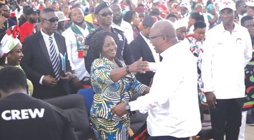 John Dramani Mahama (right) embracing Prof. Naana Jane Opoku-Agyemang at the launch of NDC’s Women’s Manifesto. Picture: EMMANUEL BAAH