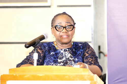 Justice Gertrude Araba Essaba Sackey Torkornoo, the Chief Justice, delivering her keynote address at the 2024 AMJG Annual Conference in Accra.  Picture: ESTHER ADJORKOR ADJEI