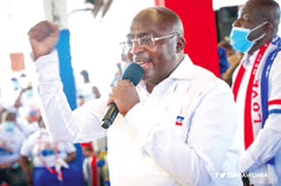 Dr Mahamudu Bawumia (inset) addressing a rally in the Western North Region