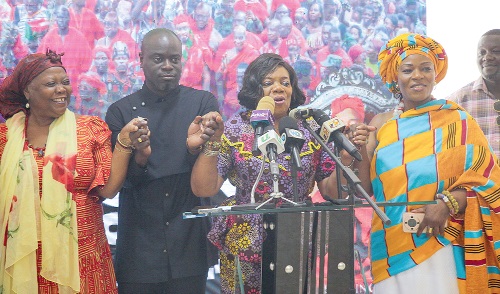  Julia Naa-Yarley Adjei Amoah (2nd from right), Executive Assistant for the Ga Mantse, declaring the launch of the Grand Homowo UK, with Manye Naa Tsotsoo Soyoo I (right), Queen Mother and President of the GaDangbe UK and Ireland, UK; Korkor Amarteifio (left), Director of Events at the Office of Ga Mantse, and Nathaniel Attoh (2nd from left), Media personality. Picture: CALEB VANDERPUYE