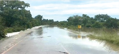 The flooded road