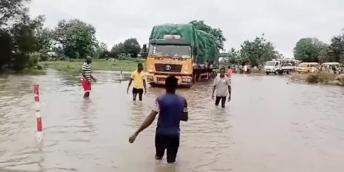 Portions of the Prang-Atebubu road submerged by the flood