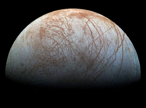 A view of Jupiter's moon Europa created from images taken by NASA's Galileo spacecraft in the late 1990's, according to NASA, obtained by Reuters May 14, 2018.