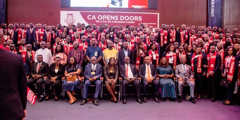  Augustine Addo (arrowed), President of ICAG, other Council Members of ICAG and some of the newly qualified chartered accountants 