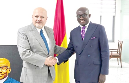 Godfred Yeboah Dame (right), Attorney-General and Minister of Justice, welcoming Karim Asad Ahmad Khan, Prosecutor, ICC 