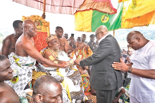 President Akufo-Addo (2nd from right) congratulating Osagyefuo Amoatia Ofori Panin, the Okyenhene, at the durbar. Picture DOUGLAS ANANE-FRIMPONG
