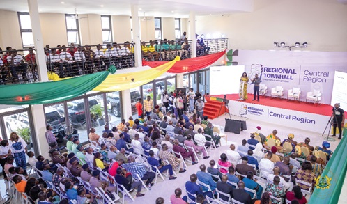  Justina Marigold Assan (right), Central Regional Minister, addressing the gathering
