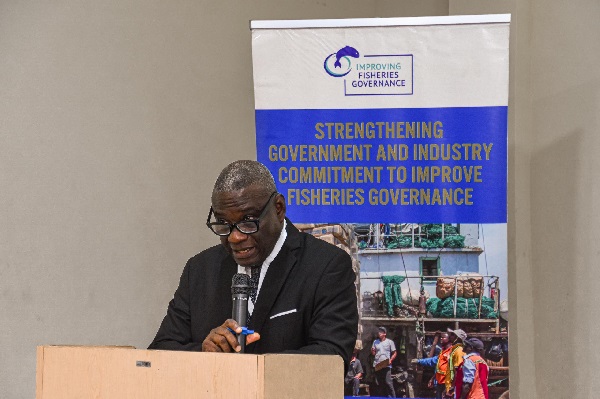 Mr Kofi Agbogah, Coordinator of the Improving Fisheries Governance (IFG) project, speaking at the regional fisheries conference. (PHOTOS: Kofi Taylor, FCWC)