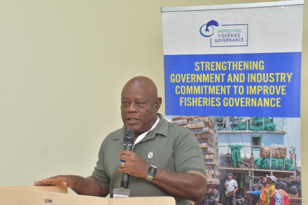 Nana Jojo Solomon, President of the  Ghana National Canoe Fishermen Council (GNCFC), speaking at the conference 