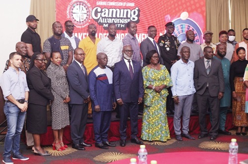  Naana Eyiah (5th from right), Deputy Minister for the Interior, with Peter Mireku (6th from right), Commissioner, Gaming Commission of Ghana; Gifty Rita Amoah (3rd from left), Deputy Director, Legal Affairs, Gaming Commission; stakeholders and other participants. Picture:  ERNEST KODZI