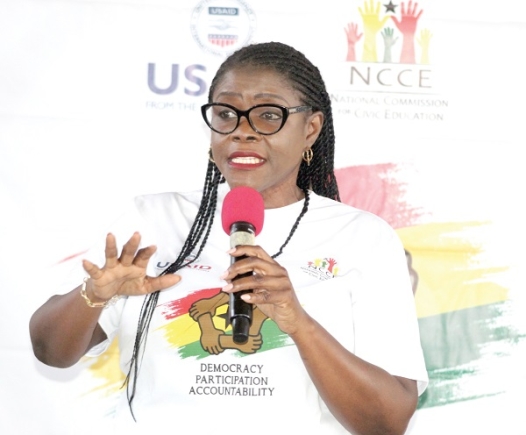 Kathleen Addy , Chairperson of the National Commission for Civic Education, empowering the youth on responsible political participation and accountability. Picture: ESTHER ADJORKOR ADJEI 