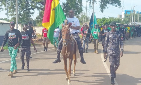 DCOP Raymond Adofeim, the Upper East Regional Police Commander, leading the trained personnel  in a route march through Bolgatanga