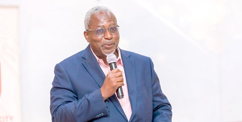  Prof. Fred McBagonluri (inset), President of Academic City, addressing the participants