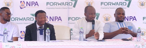 Rev. Selom Mireku (2nd from right), Chairman of the Kpando Local Council of Churches, speaking at the NPA forum on LPG