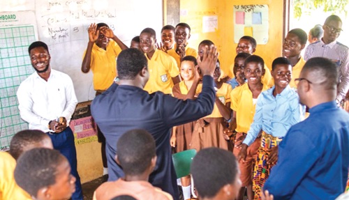 Rev. John Ntim Fordjour, a Deputy Minister of Education, discussing wellness with students