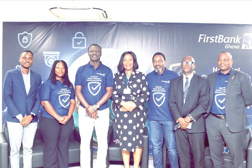 From left: Prince Adu, Consultant, Innovare; Valentina Nyandey, acting Chief Information Security Officer, FirstBank Ghana; Victor Yaw Asante, MD/CEO, FirstBank Ghana; Audrey Mnisi Mireku, Banking Operations, Risk &amp; Cybersecurity Executive, Ghana Association of Banks; Ikemefula H. Nwagwu, FirstBank Ghana; Dan Opare, former Banker &amp; Law Enforcement Officer, and Semiu Lamidi, FirstBank Ghana     