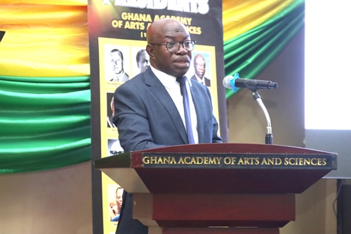 Prof. Samuel Agyei-Mensah (left), Department of Geography and Resource Development, University of Ghana, addressing participants in the lecture. Picture: ELVIS NII NOI DOWUONA 