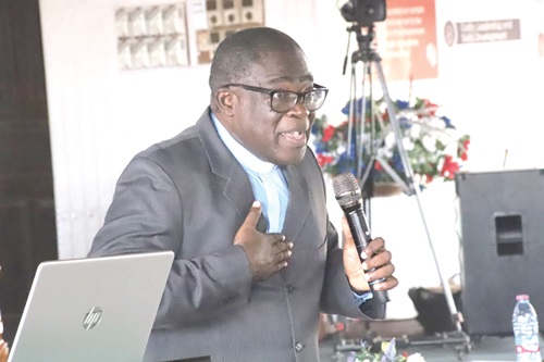  Rev. Dr Kwabena Opuni-Frimpong (left), a former General-Secretary of the Christian Council of Ghana, exhorting the participants to protect the people