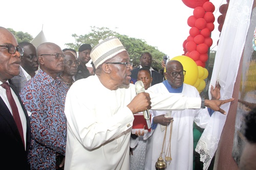 Alban Bagbin (inset, left), Speaker of Parliament, unveiling a plaque to inaugurate the building. Picture: Nana Konadu Agyeman
