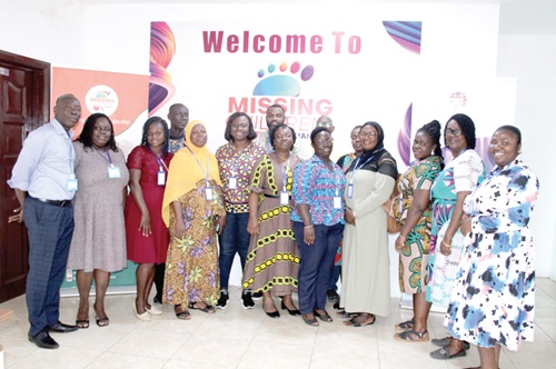Prof. Samuel Kojo Kwofie (left), Head of the Biomedical Engineering Department of the University of Ghana, with Dr Dzifa Abrah Attah (2nd from left), a Clinical Psychologist and Senior Lecturer at the University of Ghana Medical School; Regina Asamoah (right), the IVLP Impact Awardee and Founder of Missing Children Ghana, and ACP (rtd) Dr Patience Quaye (2nd from right), a US Embassy Ghana GBV Champion, with participants after the training