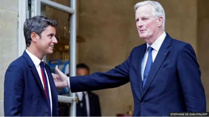 Michel Barnier (R) only surfaced as a potential candidate for PM late on Wednesday - now he is succeeding Gabriel Attal (L) in the role