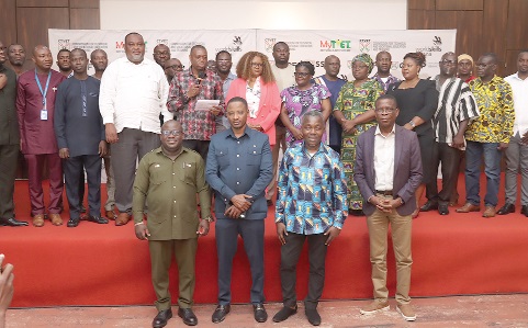 Dr. Kingsley Nyarko (5th from left, 2nd row), Deputy Minister of Education, TVET, with Dr Tina Abrefa Gyan (6th from left), Deputy Director-General, Commission for Technical and Vocational Education and Training; Prof. Amevi Akapovi (left), Vice-Chancellor, Accra Technical University, and some members of the Sector Skills Bodies after the inauguration. Picture: ELVIS NII NOI DOWUONA 
