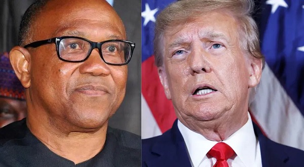 Peter Obi, 2023 Presidential candidate of the Labour Party (left) and Donald Trump