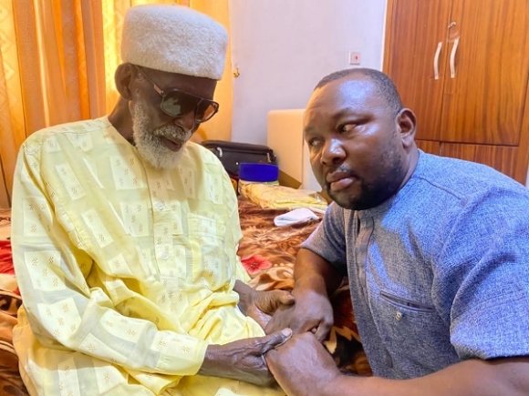 National Chief Imam, Sheikh Osman Nuhu Sharubutu (left), praying for Managing Director of Sky Dolphin Ltd, Mr. Wisdom Mensah Dali