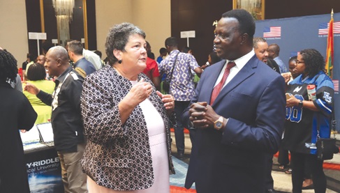 Virginia Palmer, U.S Ambassador to Ghana, interacting with Yaw Osei Adutwum (right), Minister of Education, during the Education USA launch in Accra. Picture: ELVIS NII NOI DOWUONA 