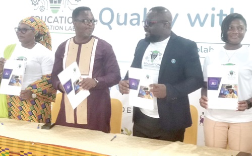 From left to right are Hajia Fairuza Abdul-Rashid, the National Director of CAMFED, Nana Gyamfi Adwabour, Patron of TECHAiDE and Executive Director for CENDLOS, Makafui A. Prebbie, Chief Executive Officer of TECHAiDE, and  a representative of IMPLEMENTERS