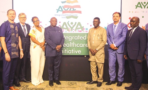 Alexander Akwasi Acquah (4th from left), Deputy Minister of Health, with Daniel Krull (2nd from right), German Ambassador to Ghana, and Dr Hafez Adam Taher (3rd from right), Director of Technical Coordination at the Ministry of Health, and other officials after the launch. Picture: CALEB VANDERPUYE 