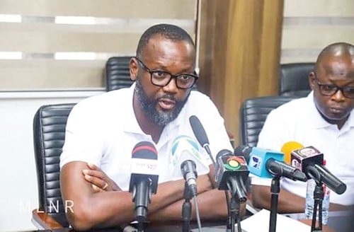 Daniel Nyame, Eastern Regional Coordinator for small-scale miners, addressing the media