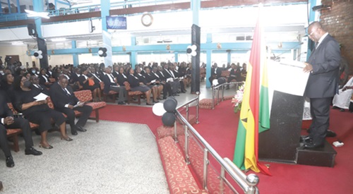 Justice Paul Baffoe-Bonnie (inset), acting Chief Justice, speaking at the 43rd Anniversary Remembrance Service in Accra. Picture: SAMUEL TEI ADANO