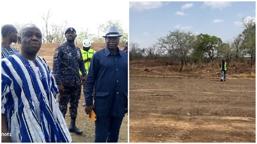 Donatus Akamugri Atanga (right), Upper East Regional Minister, leading the GACL technical team to inspect a section of the proposed site for the Bolgatanga Airport